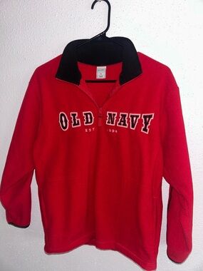 Vintage Old Navy Red Fleece Half-Zip Pullover with Black Collar
